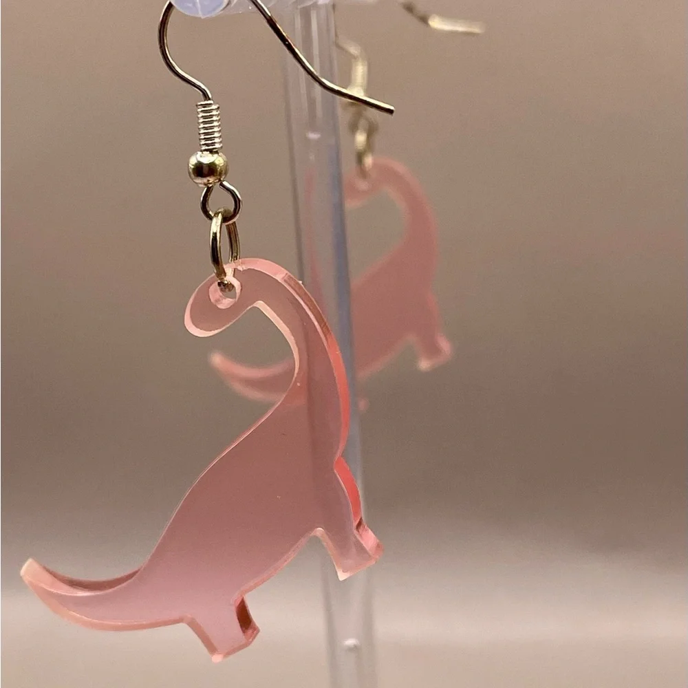 Pink Dinosaur Acrylic Jewelry Drop Dangle Earrings